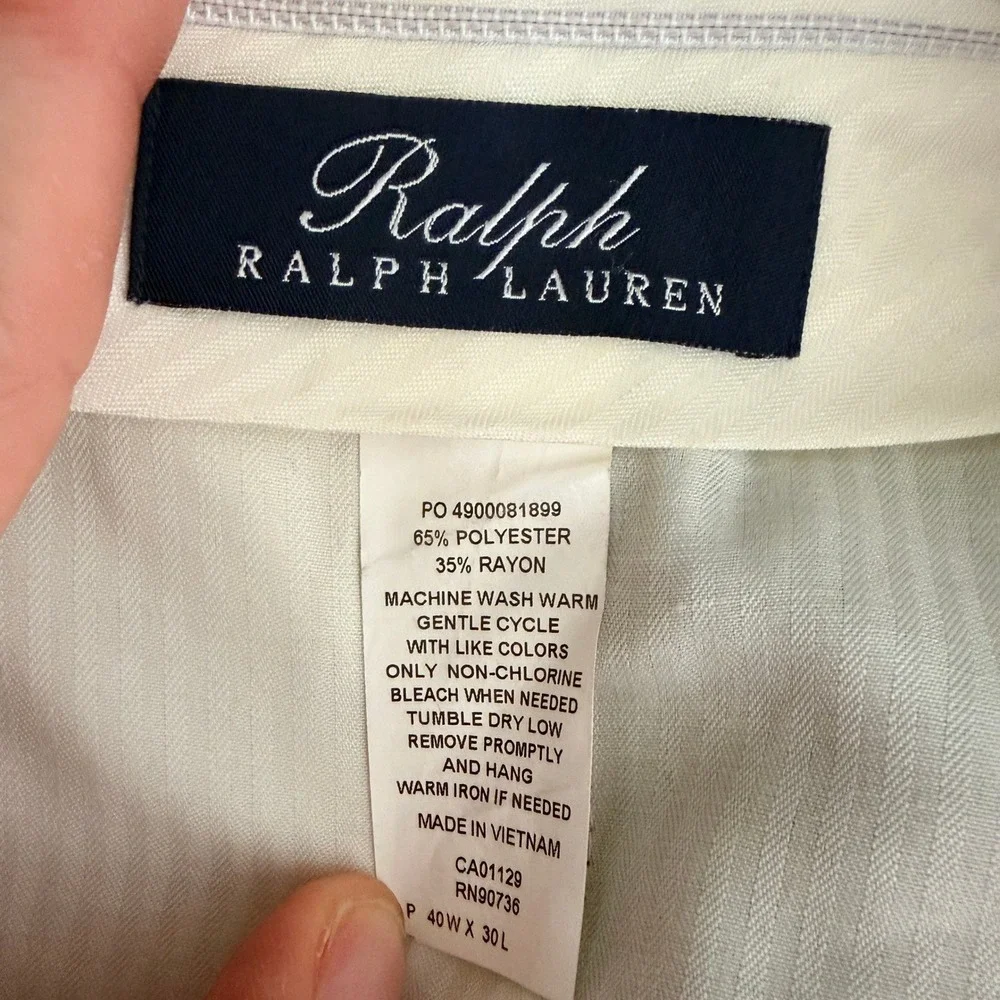 Ralph‎ Lauren Dress Pants Mens 40x30 Gray Glen Plaid Cuffed Flat Front Polyester